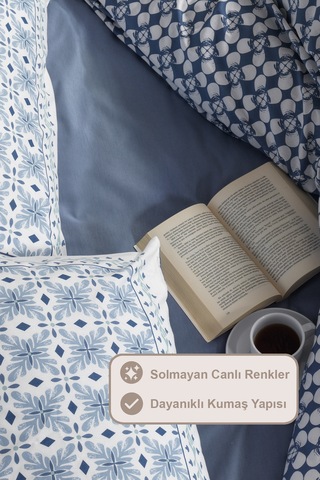 Elart Amanda Nevresim Takımı Çift Kişilik %100 Pamuk Ranforce Lastikli Çarşaf 200x220 Cm Mavi MAVI