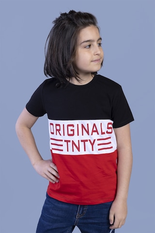 Toontoy Kids Toontoy Erkek Çocuk Garni Detaylı Baskılı Tişört Siyah