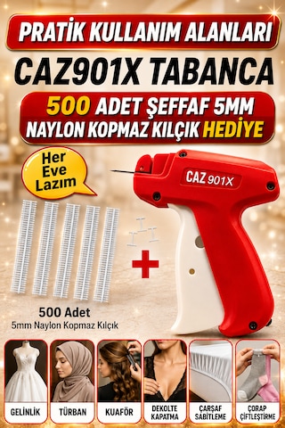 Cady Caz Türban Gelinlik Tabancası 901x Ve 500 Adet 5 Soket 5mm Naylon Kılçık Cady Caz Türban Gelinlik Tabancası 901x Ve 500 Adet 5 Soket 5mm Naylon Kılçık