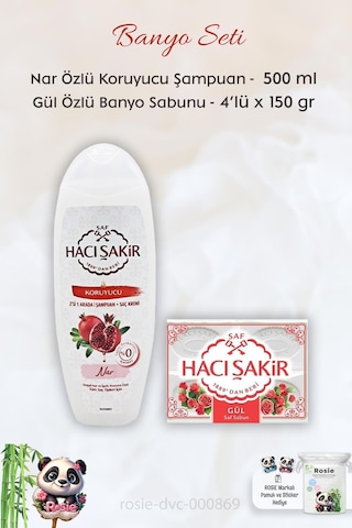 Hacı Şakir Nar 2si 1 Arada Şampuan 500 Ml, Gül Kokulu Banyo Sabunu 4 X 150 Gr Ve Rosıe