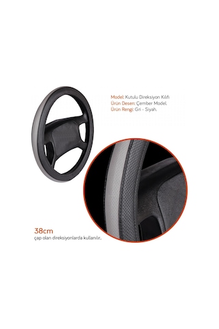 Nyf F-68 Direksiyon Kılıfı 38 Cm Çember Gri & Siyah