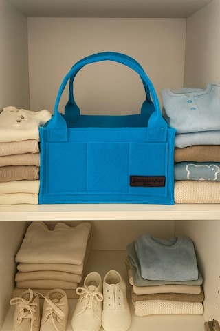 Yunusoğlu Home Mavi Keçe Anne Bebek Bakım Çantası Yenidoğan İçin Organizer Düzenleyici Mavi