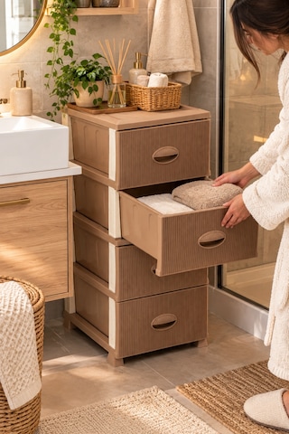 Porsima 0704 Mokka Stil 4 Katlı Çekmeceli Plastik Komodin 91 Cm - Yükseltilmiş Ayaklı Yatak Odası, Banyo & Mutfak Düzenleyici Şifonyer Kahverengi