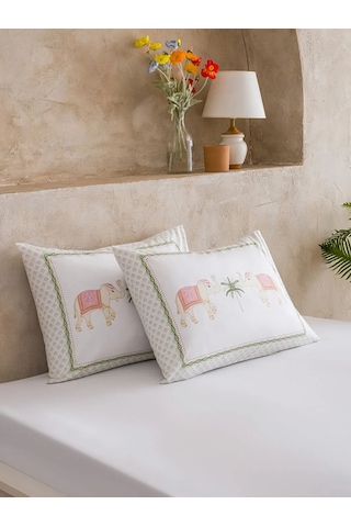 Karışık Fil Baskılı Pamuklu Yastık Kılıfı 50x70 Cm 2'li Çok Renkli