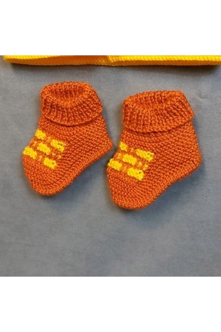 Uretti - Talia 8659 6719 El Örgüsü Erkek Çocuk Hırka - Patik Set - 2 Yaş Sarı