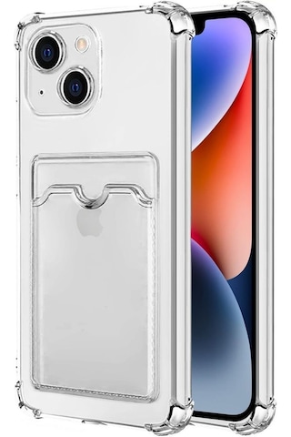 Apple Uyumlu iPhone 13 Mini Kılıf Darbe Emici Köşe Korumalı Kartlıklı Cüzdanlı Silikon Kapak - Şeffaf
