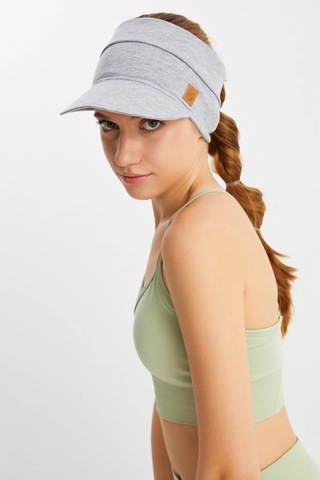 Butikgiz Kadın Uv Korumalı Katlanabilir Üstü Açık Yumuşak Siperli %100 Pamuklu Penye Tenis Vizör Şapka Açık Gri
