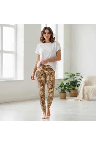 Bonbon Kadın Likralı Sarı Mor Desenli Tayt Bb2611