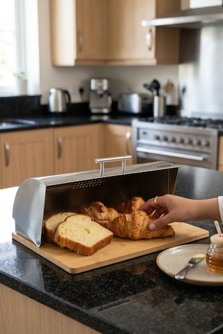 Cooker Silvora Metal Kapaklı Bambu Tabanlı Ekmek Kutusu Ckr4542 Çok Renkli