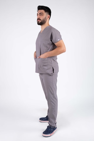 Gri Likralı Erkek Hemşire Ve Doktor Forması Takımı Scrubs Hastane Üniforması