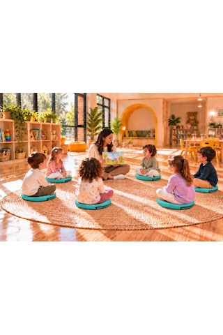 Kreş Anaokulu Yuvarlak Oyun Minderi Aktivite Minderi 40x40x5 Cm - Sandalye Minderi - Bahçe Dekor Minderi Yuvarlak Minder Su Yeşili