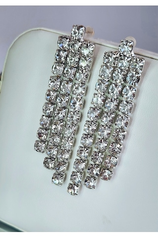 Taşlı Sallantılı Silver Renk Küpe Silver