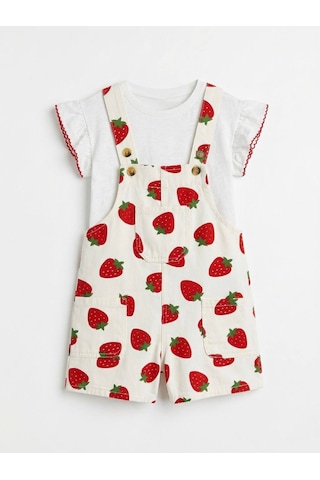 Baby Lory Kids Store Çilekli Kız Çocuk Salopet Kırmızı - Beyaz