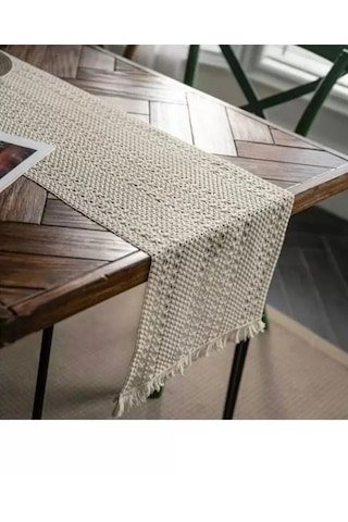Masa Üzerine Runner, Sehpa Örtüsü Fransız Dantel Detaylı Otantik 40 X 140 Cm Krem Çok Renkli