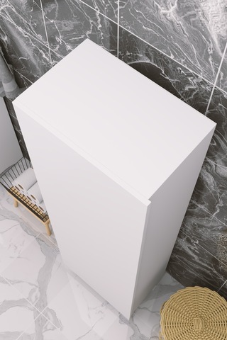 Çok Amaçlı Kapaklı Banyo Dolabı - Yüksek Raflı, Dar Alanlara Uyumlu Depolama Dolabı - Beyaz - 54cm
