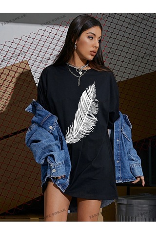 Adrift Tüy Baskılı Oversize Kalıp Unisex T-shirt Siyah