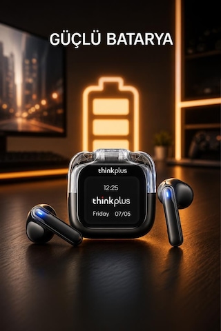 Lenovo Thinkplus Bluetooth Kulaklık Akıllı Dijital Ekranlı Tws 5.4 Kablosuz Kulaklık Lp70 Pro Siyah