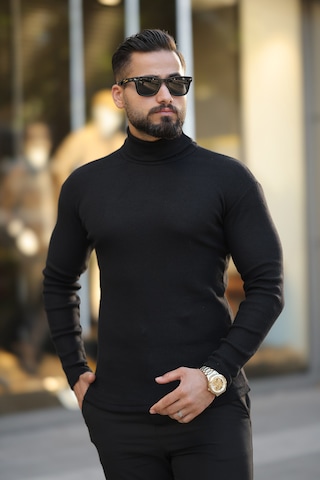 Erkek Siyah Boğazlı Triko Kazak Siyah