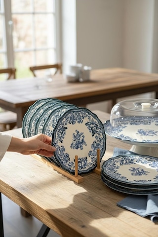 8 Parça Porselen Velour Navy Pasta Seti-5689 Lacivert