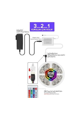 1 Metre Oyuncu Bilgisayar Masası Rgb Şerit Led Aydınlatma Sistemi Pro 3 Chip