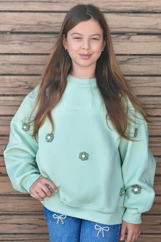 Locoloco Kız Çocuk Sweatshirt Çiçek Motifli 9-14 Yaş, Su Yeşili Su Yeşili