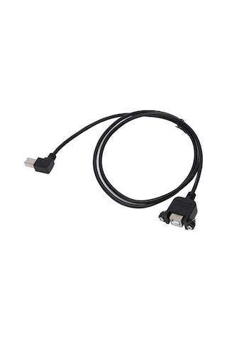 Mufunye Usb-b Ertirici Kablosu 90 Derece Dik Açı, Vidalı Kilitle, Usb-b Erkek'den Dişi'ye, 1m Siyah, Endüstriyel Güvenilir Bağlantı