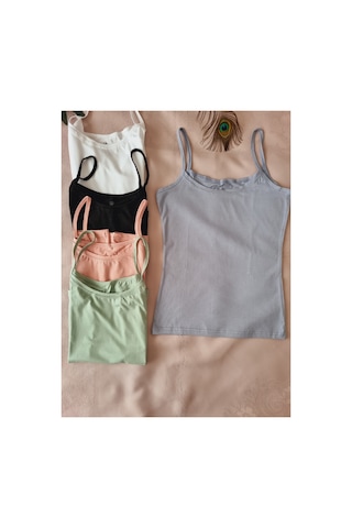 Demirsa Boutique Kadın 5'li İp Askılı Ekstra Biyeli Modal Kumaş Atlet Mavi, Pudra, Yeşil, Siyah, Beyaz Siyah-beyaz-mavi&gri-pudra-yeşil