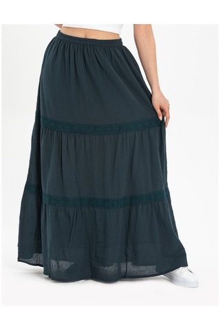 Uzun Şile Bezi Dantelli Etek Petrol Ptrl