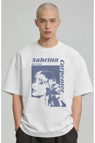 Sevbano Sabrina Carpenter Şarkıcı Baskılı Unisex Oversize Premium Tişört Beyaz