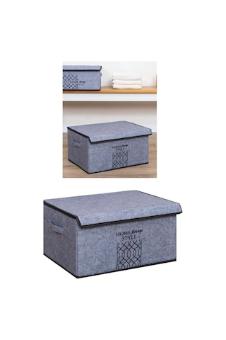 Keçe Kapaklı Maxi Hurç Kutu, Çok Amaçlı Düzenleyici Kutu Organizer Sandık Maxi Boy 47x37x24 Cm Gri