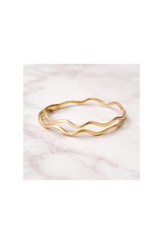 Çelik 2 Li Zigzag Ajda Gold Bilezik Gümüş + Altın