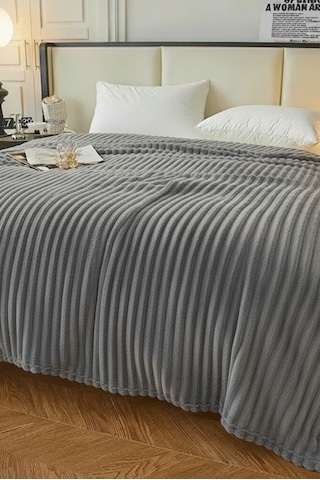 King Size Fitilli Battaniye Battal Boy 240x260 Cm Açık Gri