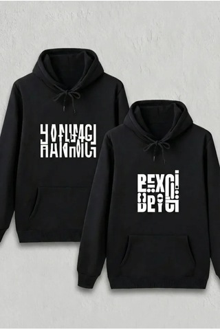 Defymoda Sevgililer Günü Hanımcı Hediye Baskılı Oversize Kapüşonlu Sweatshirt - Siya Siyah