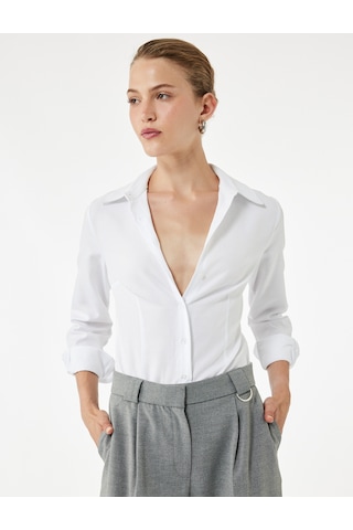 Koton Slim Fit Uzun Kollu Klasik Yaka Poplin Gömlek Beyaz 6wak60079uw Beyaz