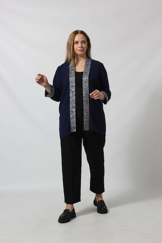 Moda Berray Parlak Detaylı Garnili Büyük Beden Blazer Ceket Lacivert