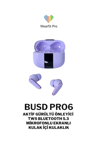 Wearfitpro Buds Pro 6 Mikrofonlu Aktif Gürültü Önleyicili Tws Kulak İçi Bluetooth Kulaklık Mor