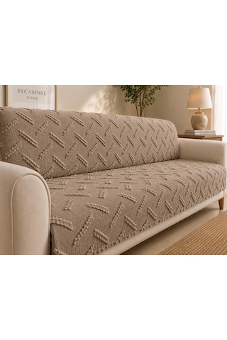 Sycamore Home Koltuk Örtüsü 175x215 Cm Çekyat Örtüsü, Kaymaz, Yıkanabilir, Lüks Kumaş Şönil Jakarlı Vizon