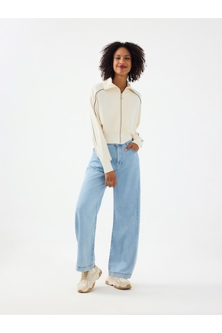 Long Crop Kadın Sweatshirt Ekru