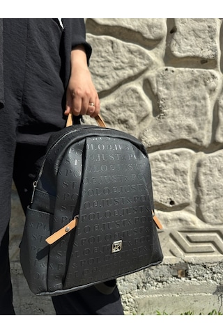Just Polo Günlük Kombinlere Uygun Kadın Siyah Camel 9 Gözlü Büyük Boy Sırt Çantası