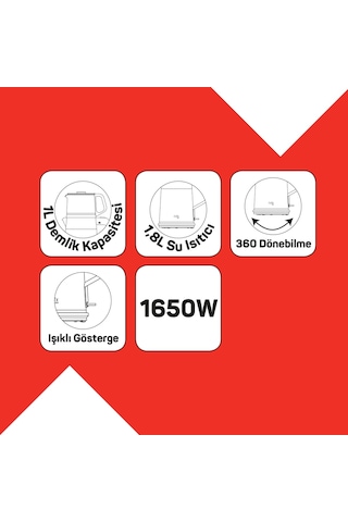 Arzum FL301 Felix Bold 1650W 1 L Demlik Kapasitesi Çay Makinesi