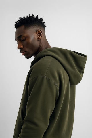 Erkek Fermuarlı Kapüşonlu Cepli Sweatshirt Haki