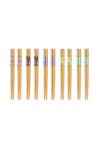 Valkyrie 10 Çift Mermer Desenli Bambu Yemek Çubuğu Seti 20 Adet Kaymaz Uçlu Kutulu Chopstick Ahşap