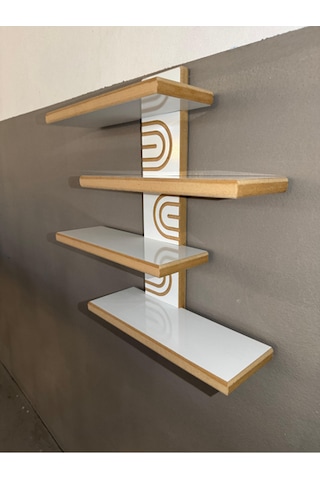 Asimetrik Bohem Ahşap Dekoratif Duvar Rafı 4 Raflı Beyaz