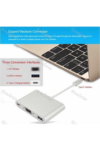 Usb 3.1 Type C To Vga Usb 3.0 4961A Çevirici Dönüştürücü Adaptor