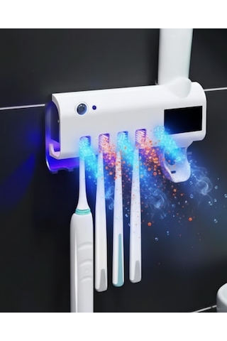 Sensörlü Uv Sterilize Diş Fırçası Tutucu Ve Macun Sıkma Aparatı Renkli