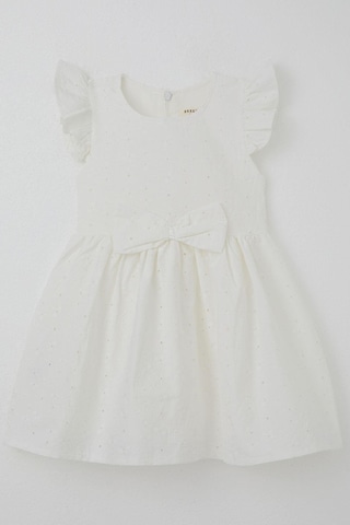 Breeze Kız Çocuk Elbise Çiçek Nakışlı Fiyonk Aksesuarlı 2-6 Yaş, Ekru Ekru