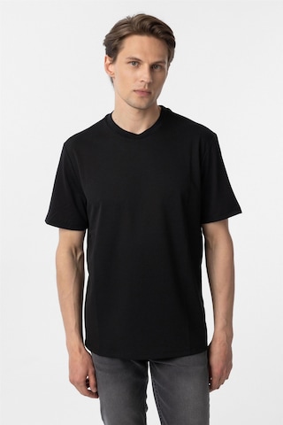 Süvari Siyah Slim Fit Armürlü Bisiklet Yaka Tişört-37357 Siyah