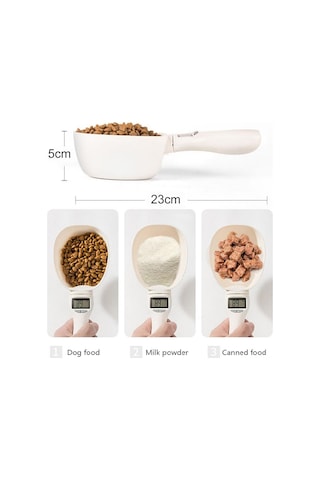 Vkemall Beyaz Evcil Hayvan Yemeği Ölçüm Kaşığı - Elektronik Ağırlık Ölçer, G/ml/bardak Birimleri, Su Geçirmez Lcd Ekranı