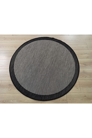 Çam Halı Sisal 9715 Gri / Siyah Bordürlü Daire Jüt Sisal Kilim - 160x160