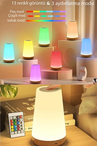 Rgb Dokunmatik Led Masa Lambası Kumandalı, Usb Şarjlı, 1500 Mah, Renk Değiştiren Gece Lambası 8381888